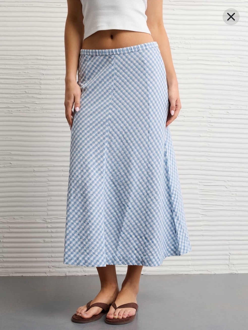 AE Linen-Blend Blue Gingham Midi Skirt - Picture 4 of 6